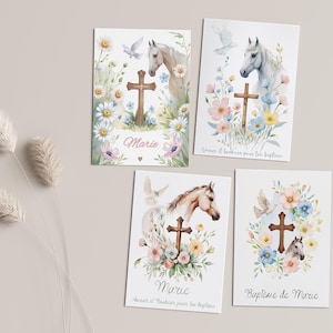 Carte Double Baptême motif Cheval – Format A6 – carte personnalisée
