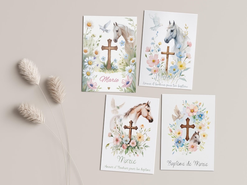 Carte Double Baptême motif Cheval – Format A6 – carte personnalisée image 1