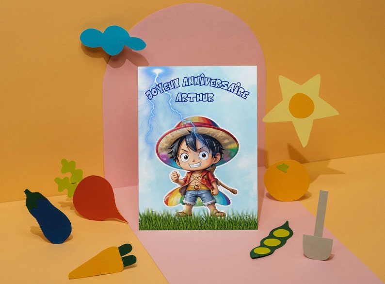 Carte anniversaire personnalisée , carte thème one piece, luffy, image 4