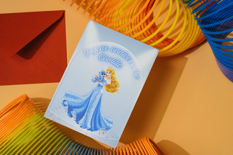 Carte joyeux anniversaire, carte prénom personnalisable, carte thème princesse, Bonne fête... Bleu