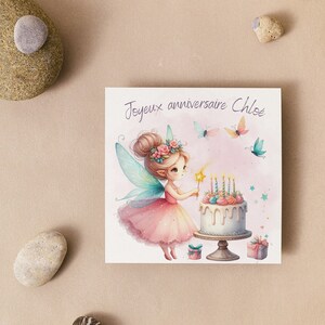 Carte joyeux anniversaire, carte prénom personnalisable petite fée, carte thème féérie image 4