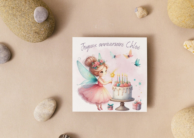 Carte joyeux anniversaire, carte prénom personnalisable petite fée, carte thème féérie image 4