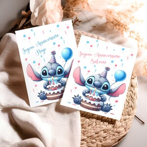 Carte joyeux anniversaire, carte prénom personnalisable stitch, carte thème stitch, Bonne fête... 画像 2