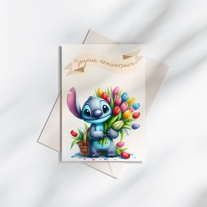 Carte anniversaire stitch - carte thème stitch - joyeux anniversaire - bonne fête - Beige
