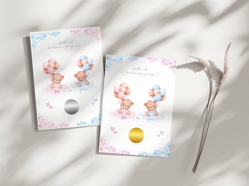Carte à gratter fille ou garçon - carte à gratter annonce sexe bébé 画像 2