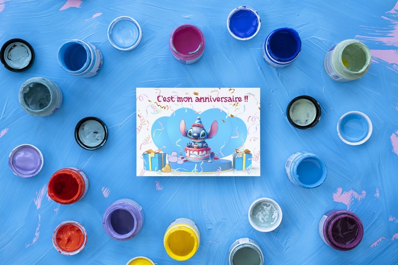 Carte invitation - carte anniversaire personnalisable stitch - lot 8 cartes anniversaire- 画像 4