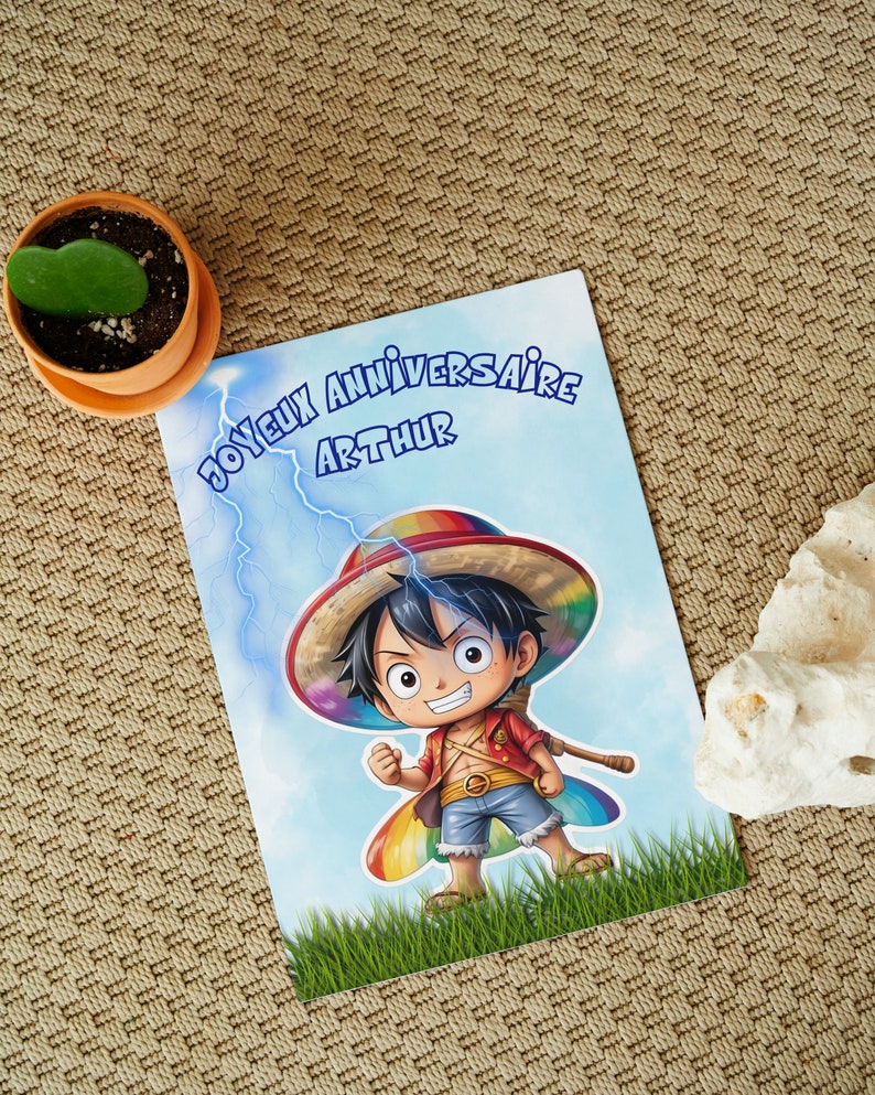 Carte anniversaire personnalisée , carte thème one piece, luffy, image 6