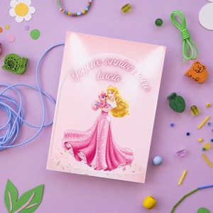 Carte joyeux anniversaire, carte prénom personnalisable, carte thème princesse, Bonne fête... Rose