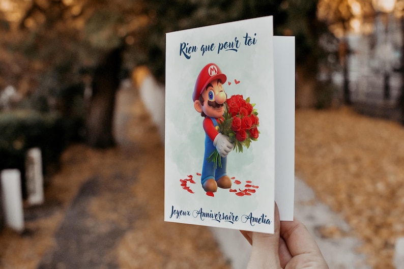 Cartão de feliz aniversário do Mario, cartão de nome do Mario personalizável, buquê de flores do cartão temático do Mario, feliz aniversário... imagem 2