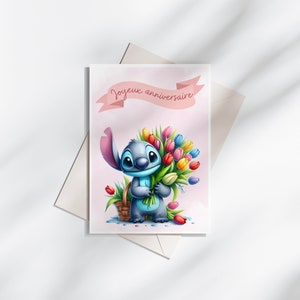 Carte anniversaire stitch - carte thème stitch - joyeux anniversaire - bonne fête - Rose