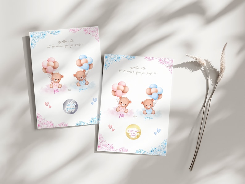 Carte à gratter fille ou garçon - carte à gratter annonce sexe bébé 画像 1