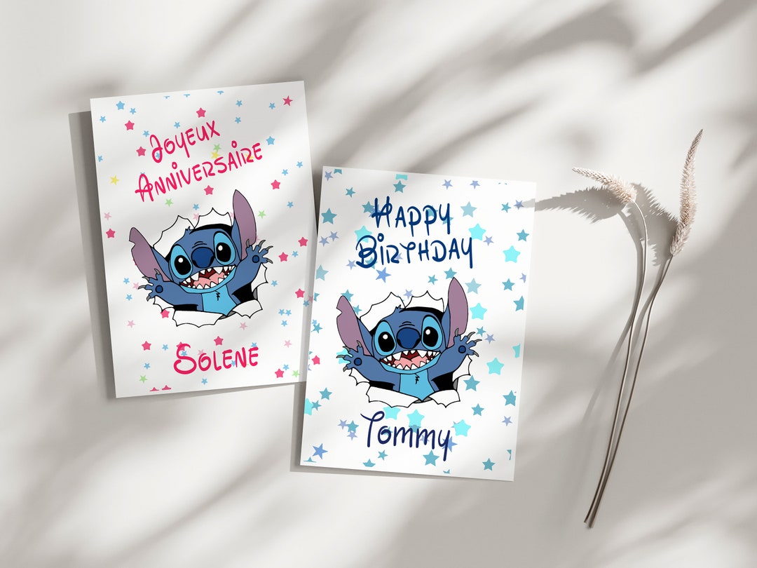 Customizable Stitch Birthday Card, Stitch Theme Card, Happy