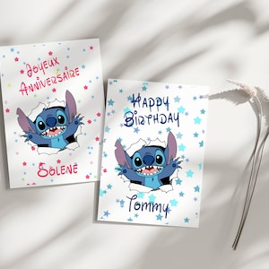 Carte anniversaire personnalisable stitch, carte thème stitch, Bonne fête... image 1