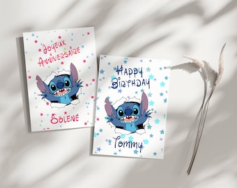 Carte anniversaire personnalisable stitch, carte thème stitch, Bonne fête...