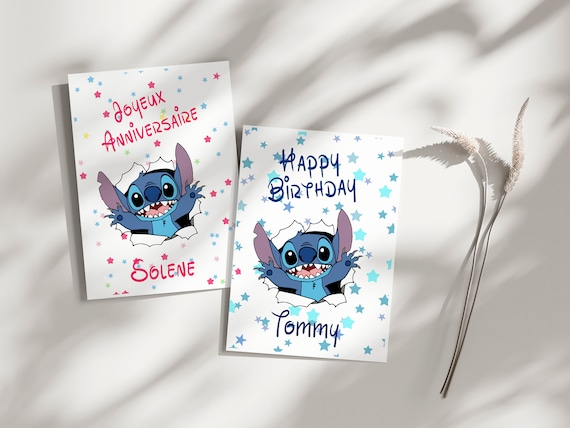 Customizable Stitch Birthday Card, Stitch Theme Card, Happy