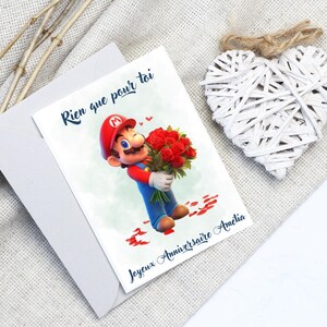 Cartão de feliz aniversário do Mario, cartão de nome do Mario personalizável, buquê de flores do cartão temático do Mario, feliz aniversário... imagem 5