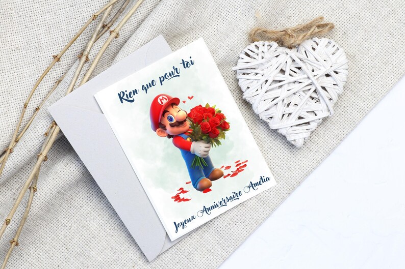 Cartão de feliz aniversário do Mario, cartão de nome do Mario personalizável, buquê de flores do cartão temático do Mario, feliz aniversário... imagem 5