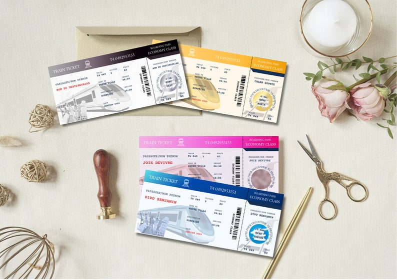 Carte annonce grossesse - carte à gratter - Billet de train message 画像 1