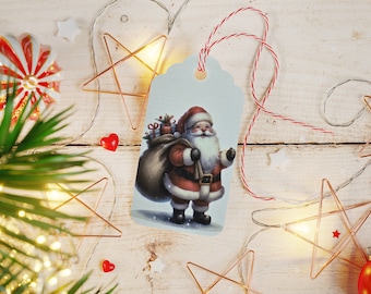 Etiquettes cadeaux père noël, étiquettes cadeaux de noël, lot de 10 étiquettes texturée motif Noël
