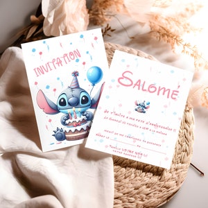 Carte invitation anniversaire - carte anniversaire personnalisable - carte thème stitch, lot de 6/8/10/12 cartes avec enveloppes... image 3