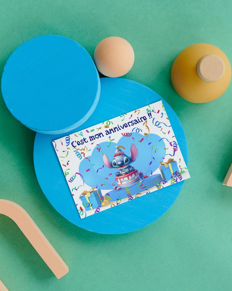 Carte invitation - carte anniversaire personnalisable stitch - lot 8 cartes anniversaire- 画像 6