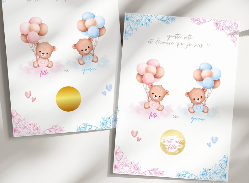 Carte à gratter fille ou garçon - carte à gratter annonce sexe bébé Fille - doré