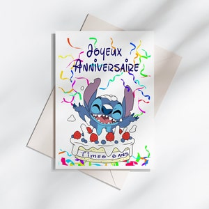 Carte joyeux anniversaire personnalisable, carte thème stitch, Bonne fête...