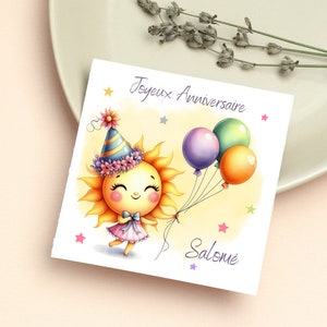 Carte joyeux anniversaire, carte prénom personnalisable, carte anniversaire soleil image 2