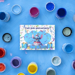 Carte invitation - carte anniversaire personnalisable stitch - lot 8 cartes anniversaire- 画像 3