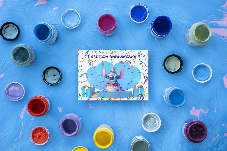Carte invitation - carte anniversaire personnalisable stitch - lot 8 cartes anniversaire- 画像 3