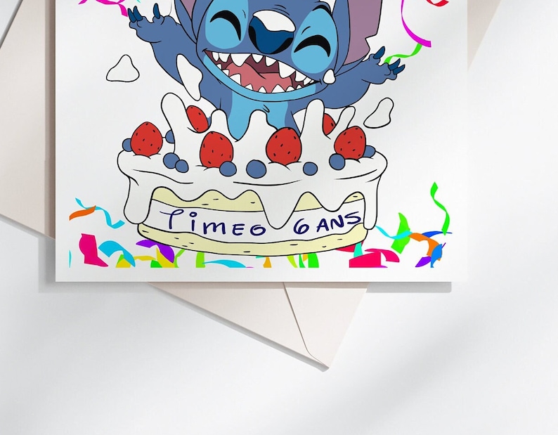 Carte joyeux anniversaire personnalisable, carte thème stitch, Bonne fête... 画像 3