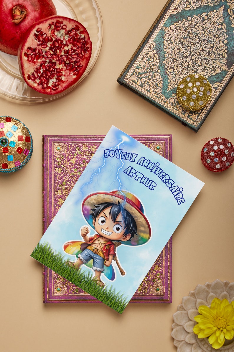 Carte anniversaire personnalisée , carte thème one piece, luffy, image 7