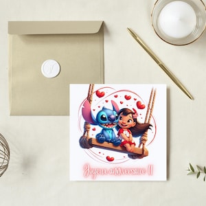 Carte joyeux anniversaire personnalisable, carte thème stitch, Bonne fête...