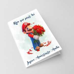 Cartão de feliz aniversário do Mario, cartão de nome do Mario personalizável, buquê de flores do cartão temático do Mario, feliz aniversário... imagem 3