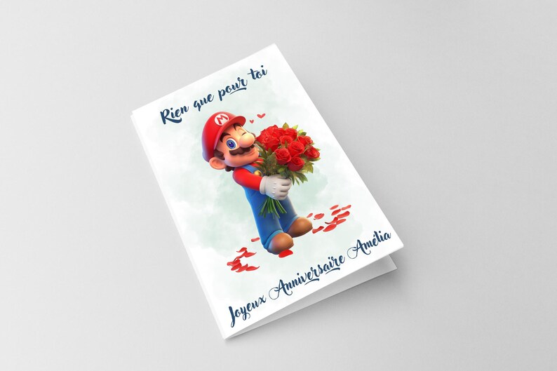 Cartão de feliz aniversário do Mario, cartão de nome do Mario personalizável, buquê de flores do cartão temático do Mario, feliz aniversário... imagem 3