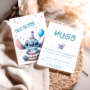 Carte invitation anniversaire - carte anniversaire personnalisable - carte thème stitch, lot de 6/8/10/12 cartes avec enveloppes... image 2