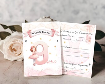 Invitation anniversaire - carte anniversaire personnalisable - carte thème ballerine, lot 8 cartes avec enveloppes...