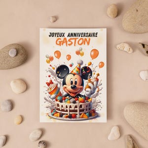 Carte d'anniversaire sur le thème de mickey, carte prénom personnalisable  joyeux anniversaire,  Bonne fête...