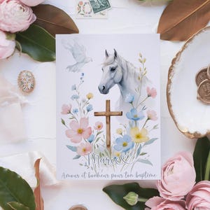 Carte Double Baptême motif Cheval – Format A6 – carte personnalisée 5