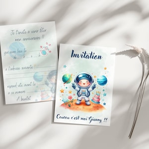 Invitation anniversaire - carte anniversaire personnalisable - carte thème cosmonaute, lot 8 cartes avec enveloppes...