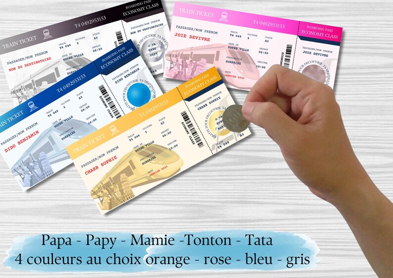 Carte annonce grossesse - carte à gratter - Billet de train message 画像 3