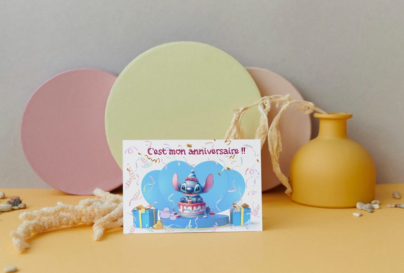 Carte invitation - carte anniversaire personnalisable stitch - lot 8 cartes anniversaire- 画像 1