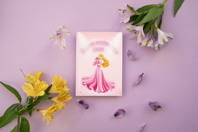 Carte joyeux anniversaire, carte prénom personnalisable, carte thème princesse, Bonne fête... image 3