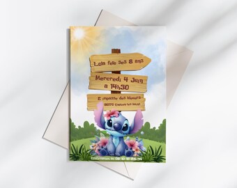 Lot De 12 Invitations Anniversaire Lilo Stitch – Enveloppes + Autocollants – Thème Enfant – Papier De Qualité