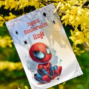 Carte joyeux anniversaire spydey, carte prénom personnalisable spydey, carte thème spiderman ....