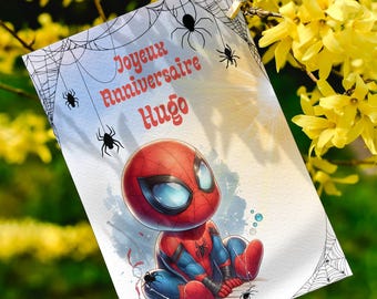Biglietto di buon compleanno Spydey, biglietto con il nome personalizzabile di Spydey, biglietto a tema Spiderman....