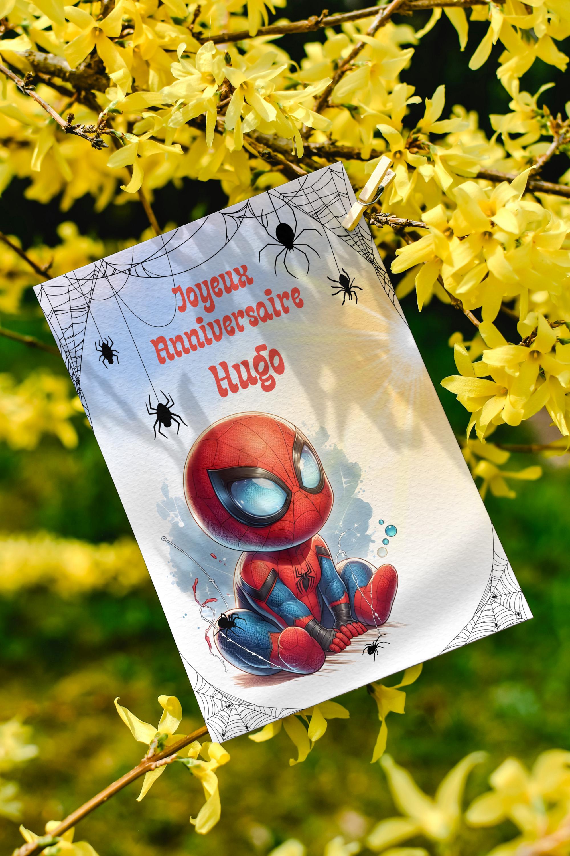 Spydey happy birthday card, Spydey customizable name card, Spiderman theme card....