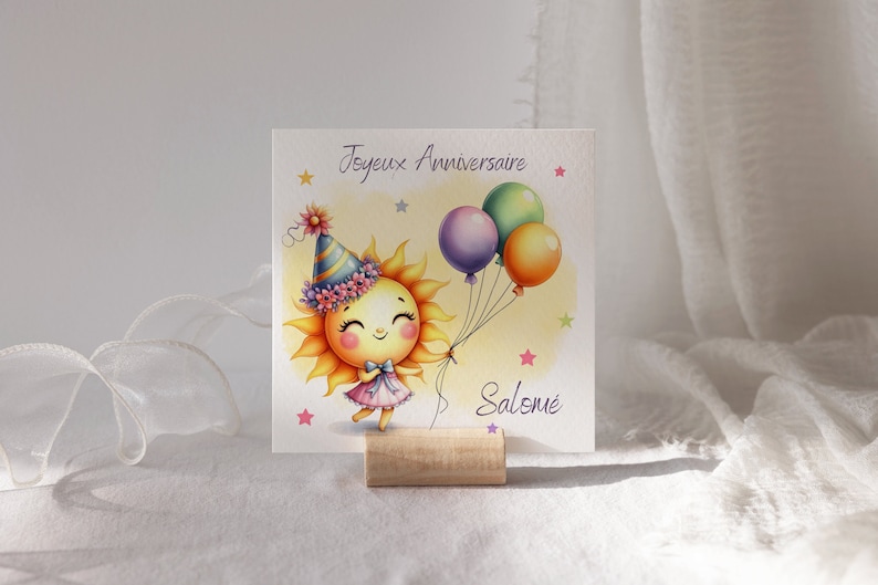 Carte joyeux anniversaire, carte prénom personnalisable, carte anniversaire soleil image 1