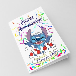 Carte joyeux anniversaire personnalisable, carte thème stitch, Bonne fête... 画像 2