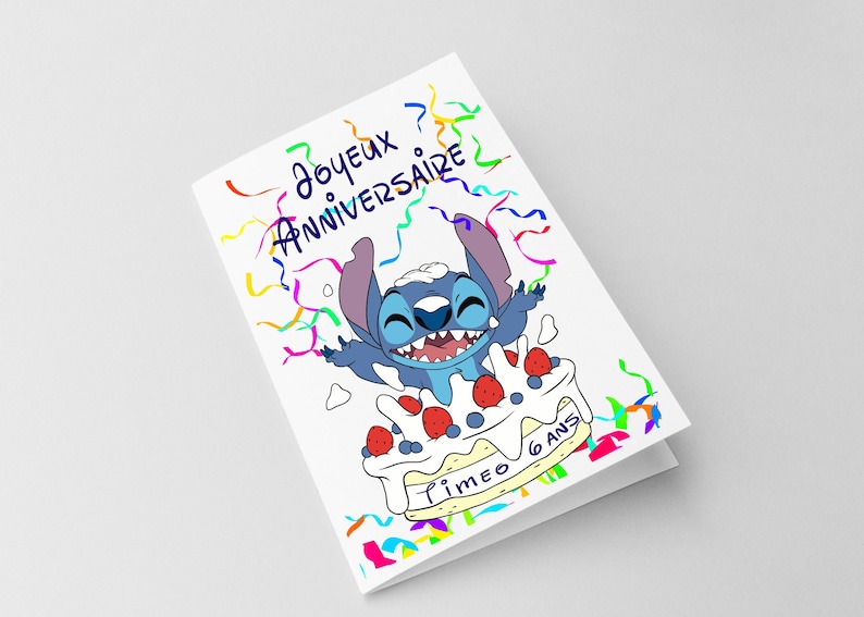 Carte joyeux anniversaire personnalisable, carte thème stitch, Bonne fête... 画像 2